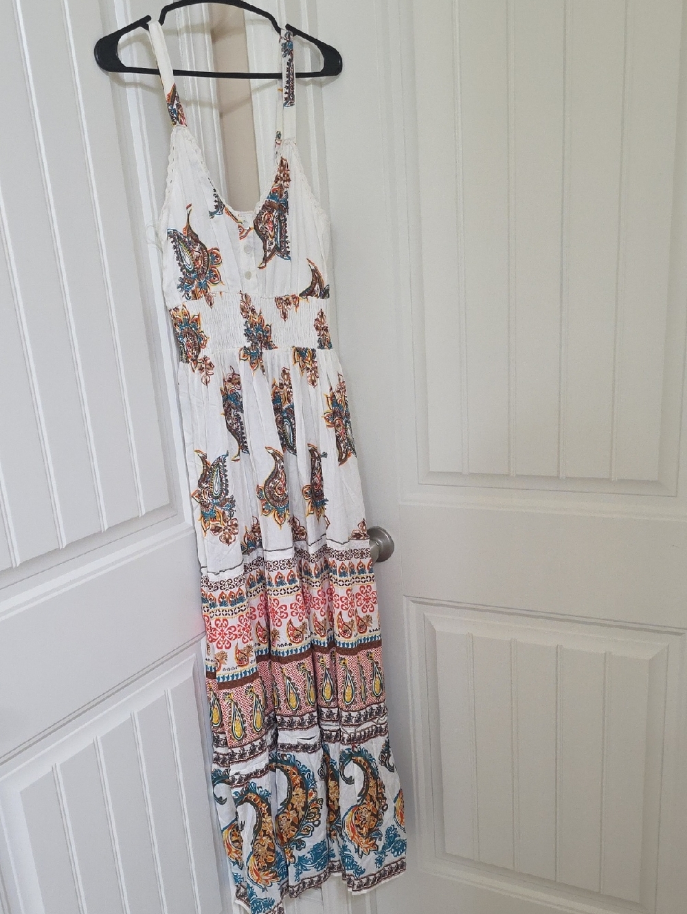 White Paisley Print Maxi Dress